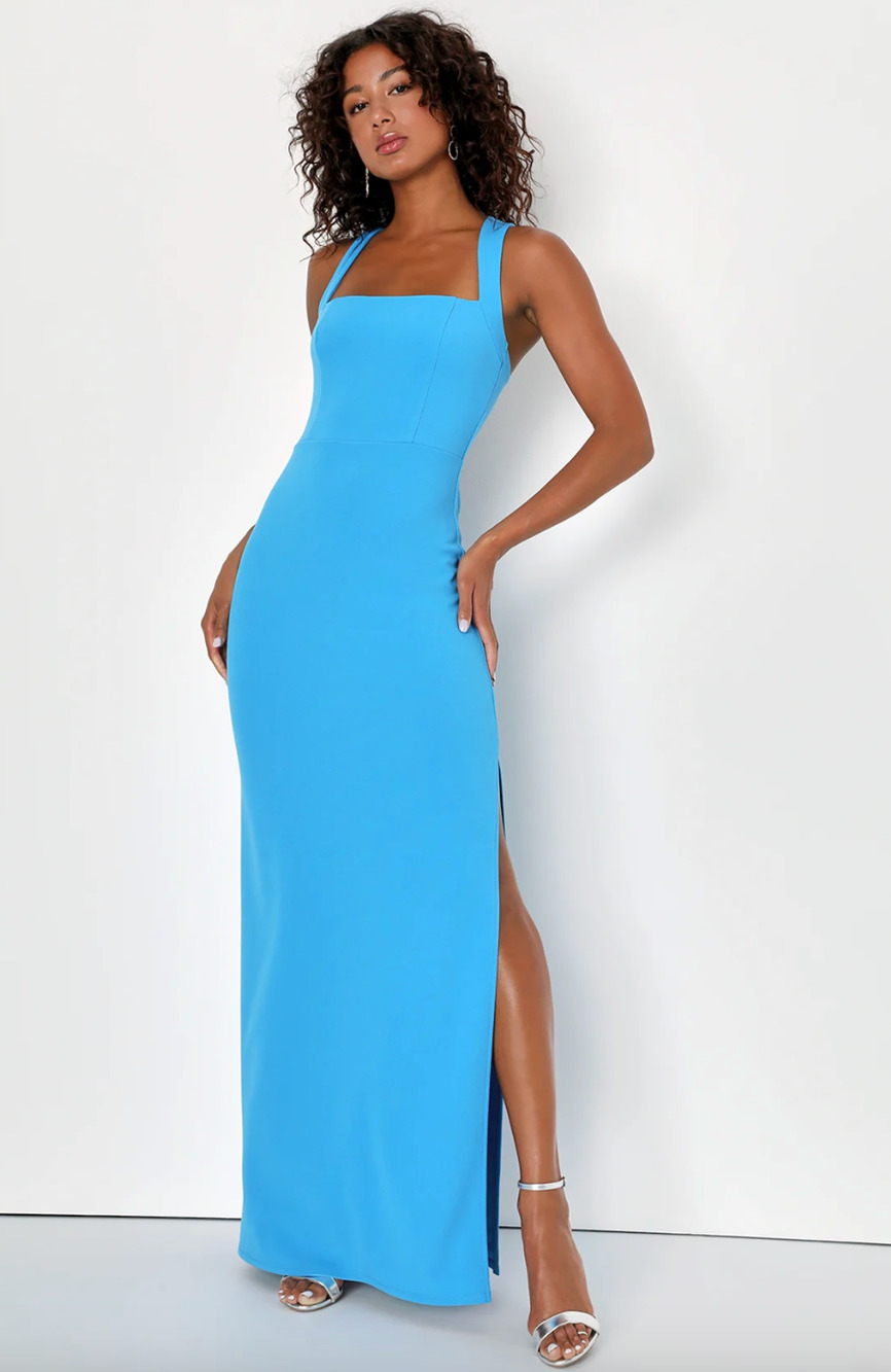 Lulu's Bright Blue Square-Neck Maxi Dress